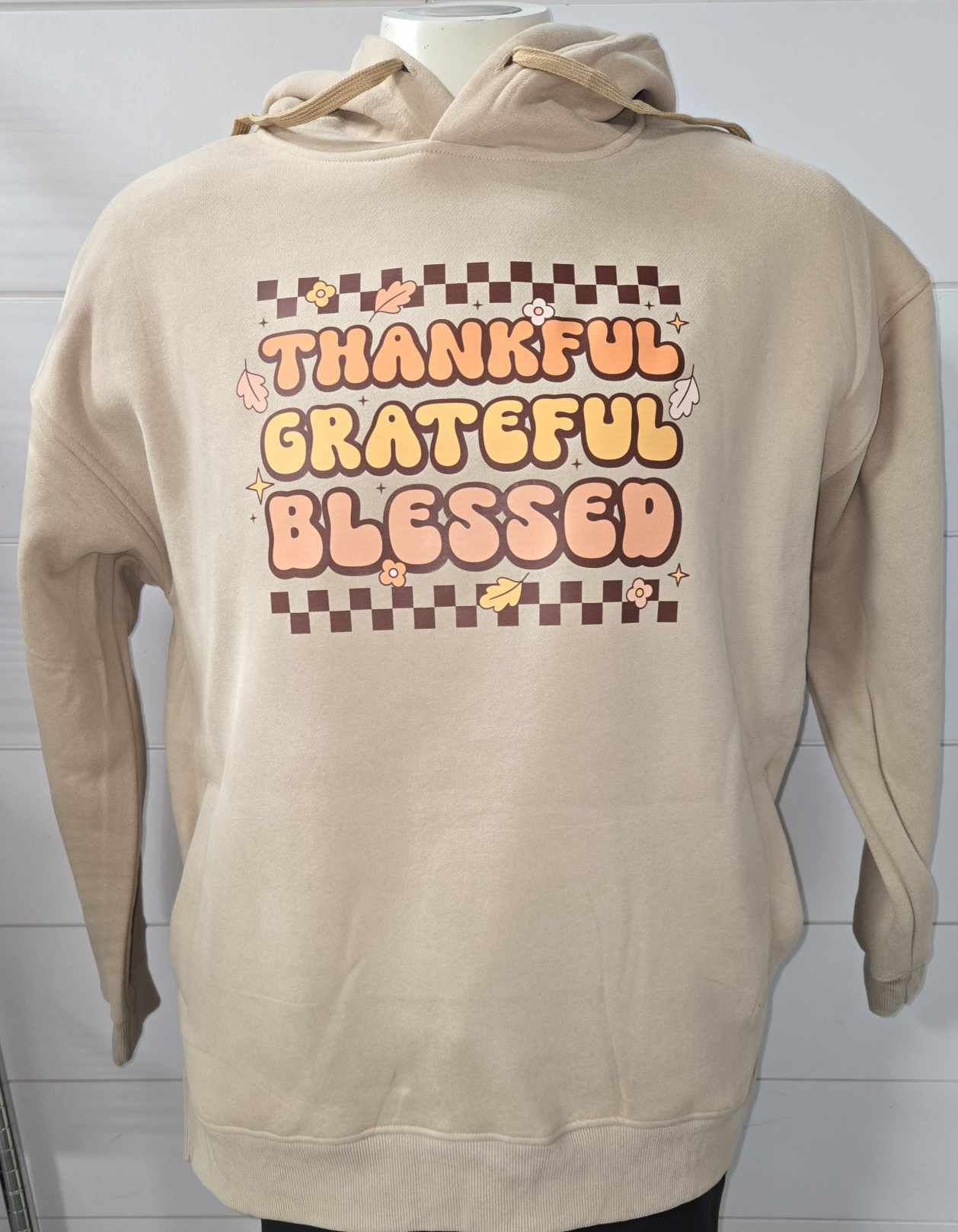 Thankful Grateful & Blessed Taupe Side Slit Hoodie