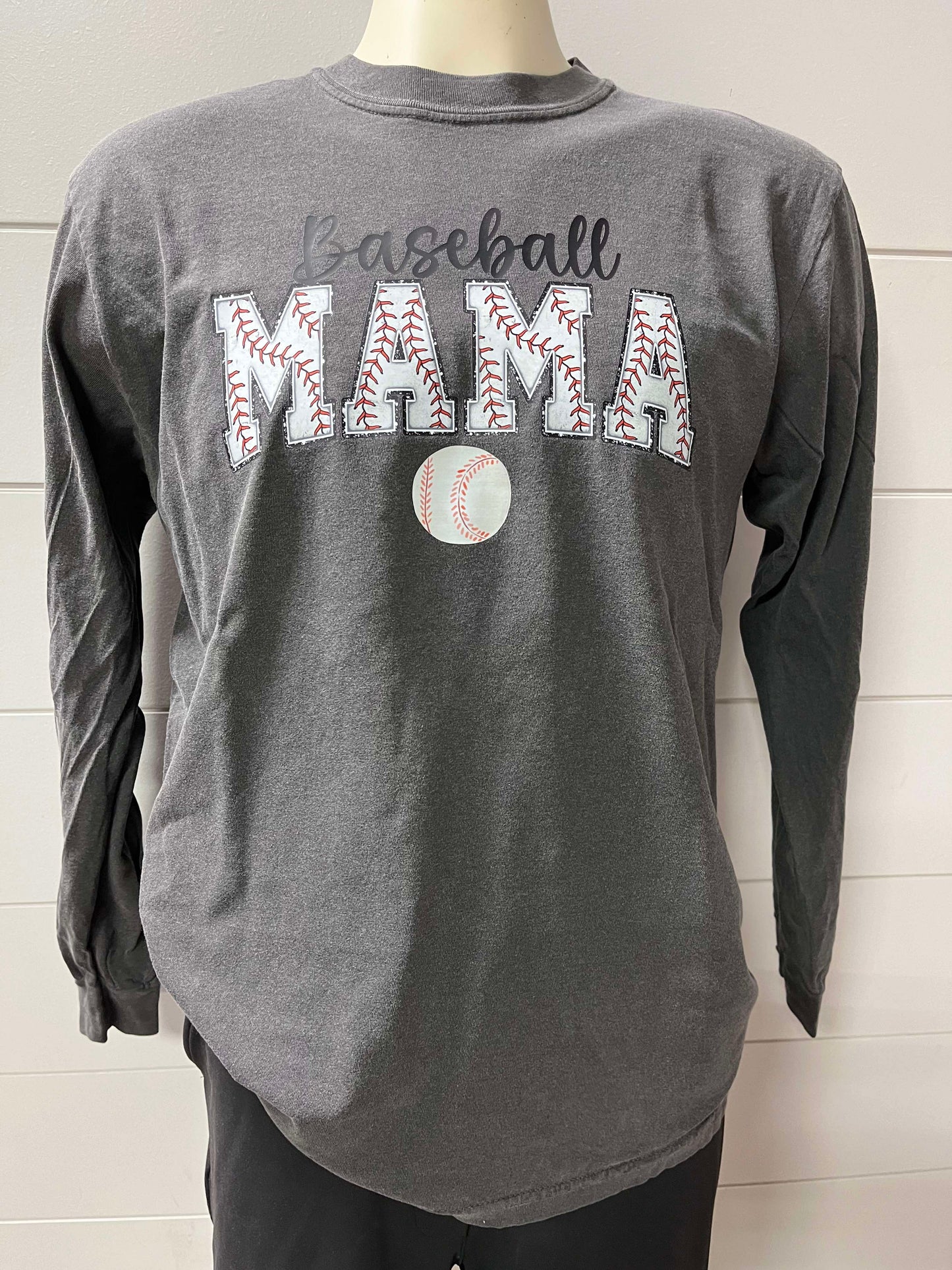 Baseball Mama Garment Dyed Long Sleeve Graphic Top