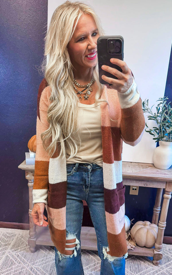 The Blush & Spice Cozy Long Colorblock Cardigan -DEAL