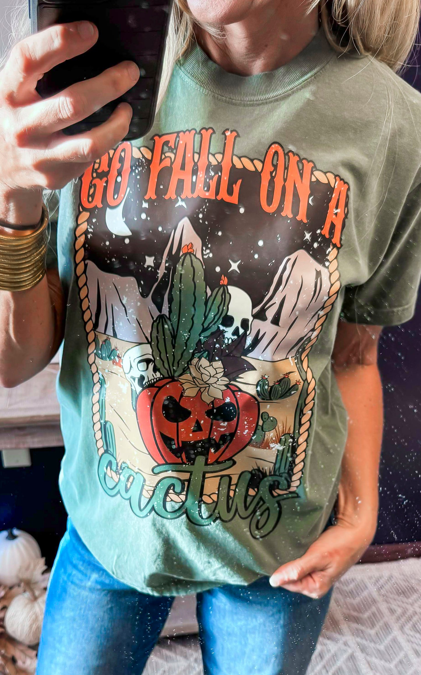 Go Fall on a Cactus Garment Dyed Graphic T-shirt