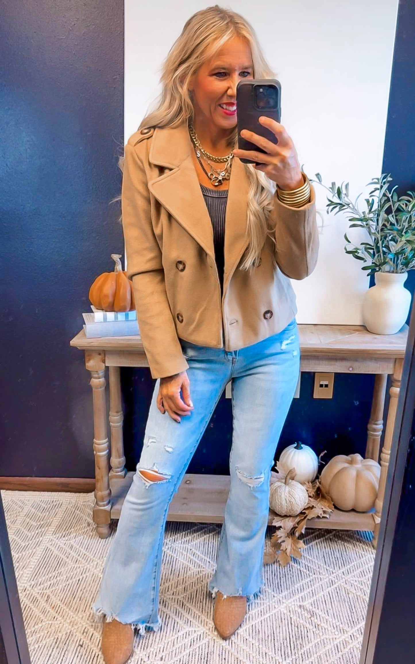 Wool Like Double Breasted Crop Jacket