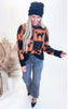 Halloween Black Cat Square Pattern Loose Fit Sweater