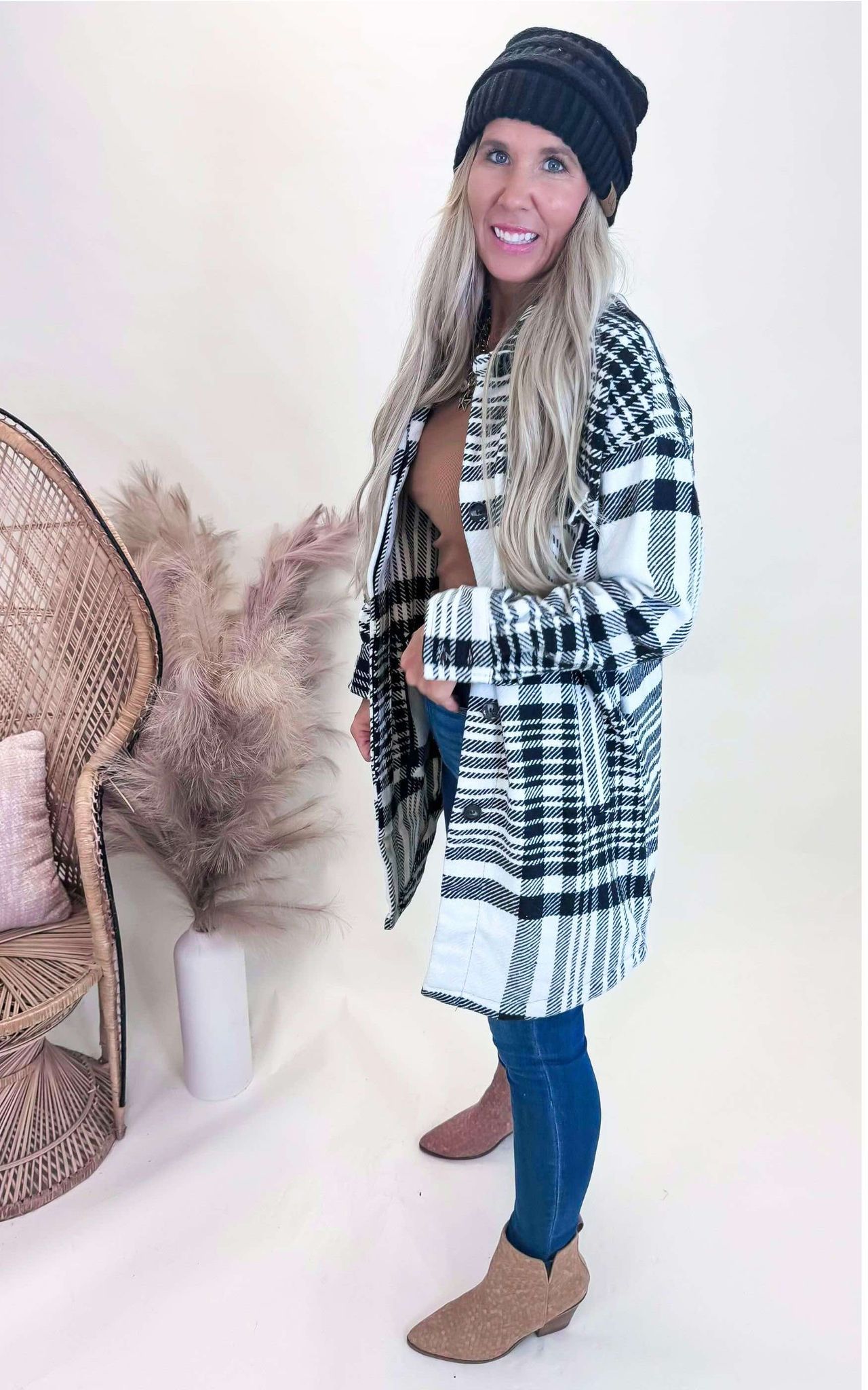 Ink Plaid Long Shacket