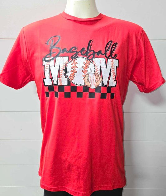 Baseball Mom Checked Graphic T-shirt