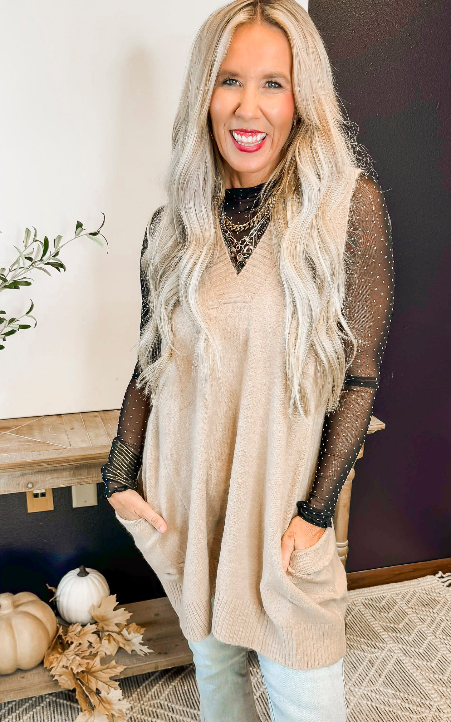 Oversized Taupe Sweater Vest Tunic