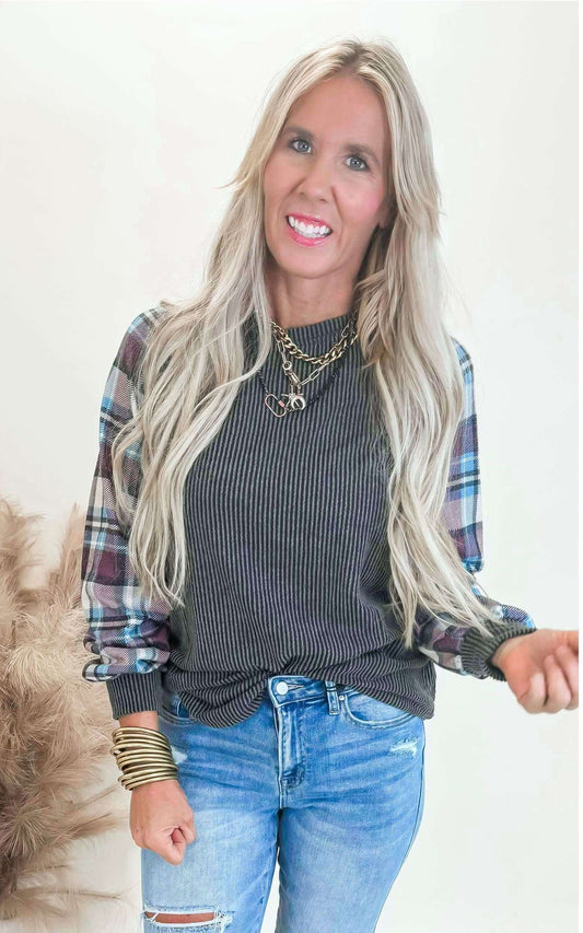 Charcoal Plaid Urban Ribbed Top