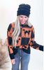 Halloween Black Cat Square Pattern Loose Fit Sweater