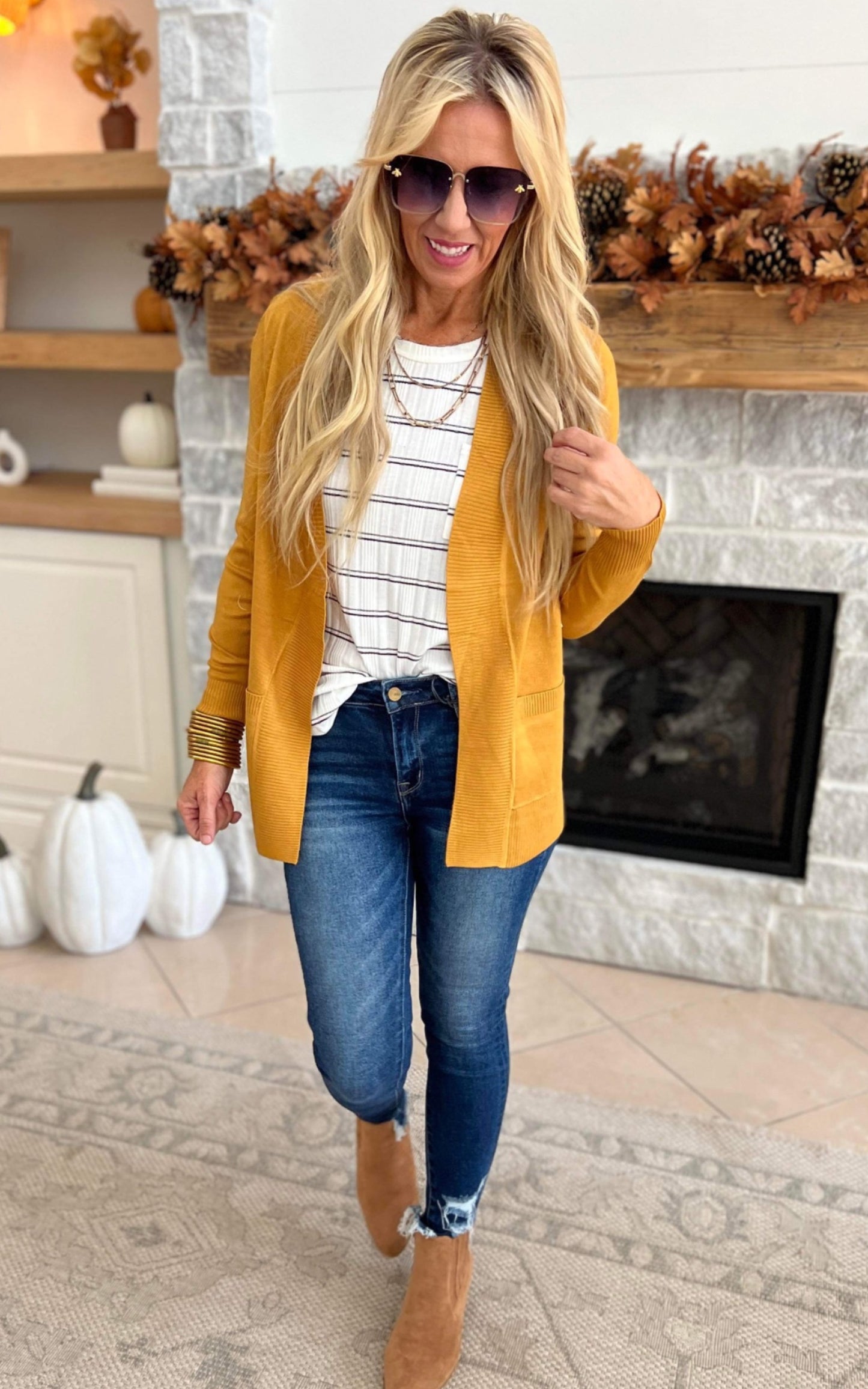 Our Favorite Boyfriend Cardigan - Mustard - Final Sale