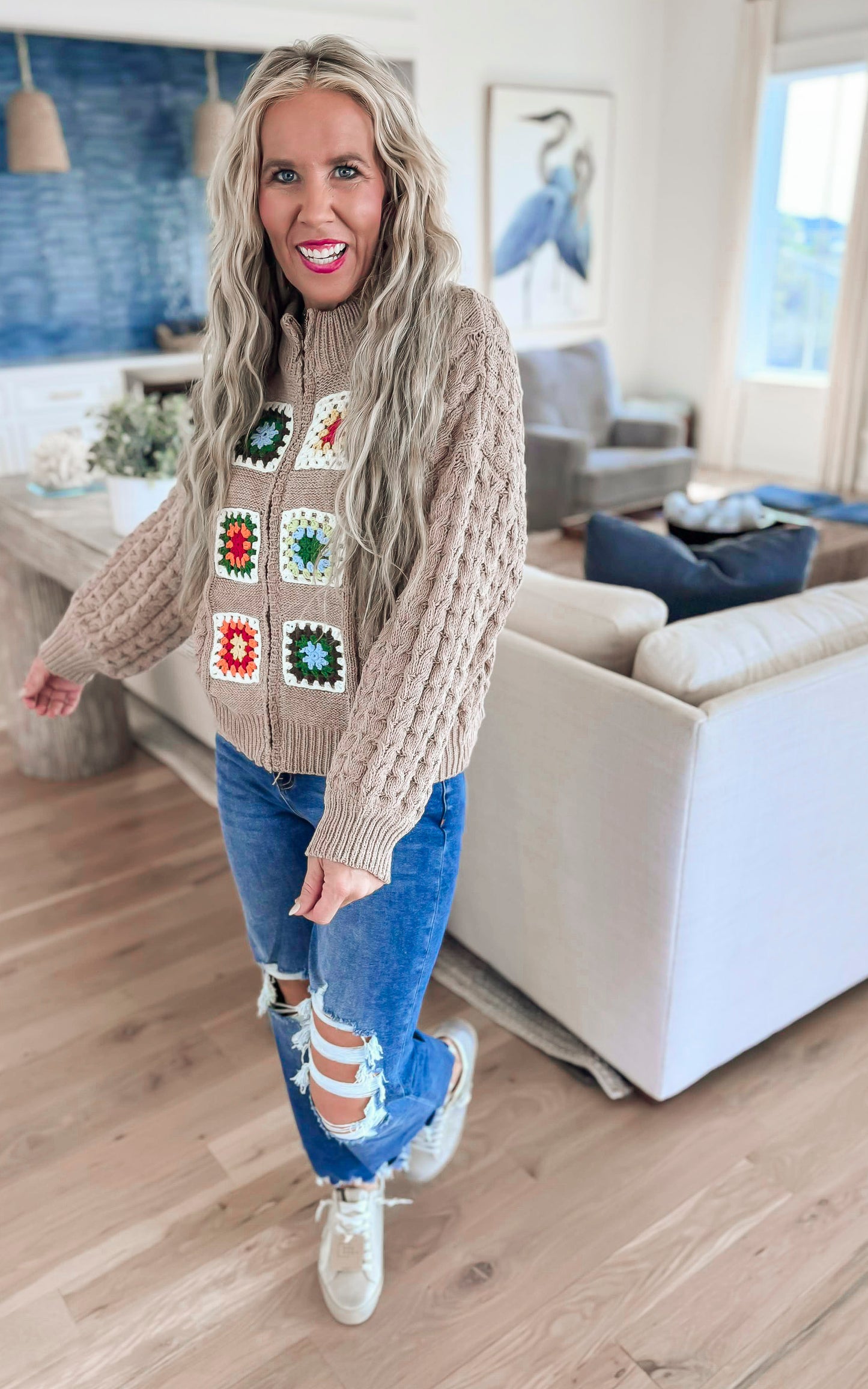 Hand Knit Square Patches Sweater Jacket | POL