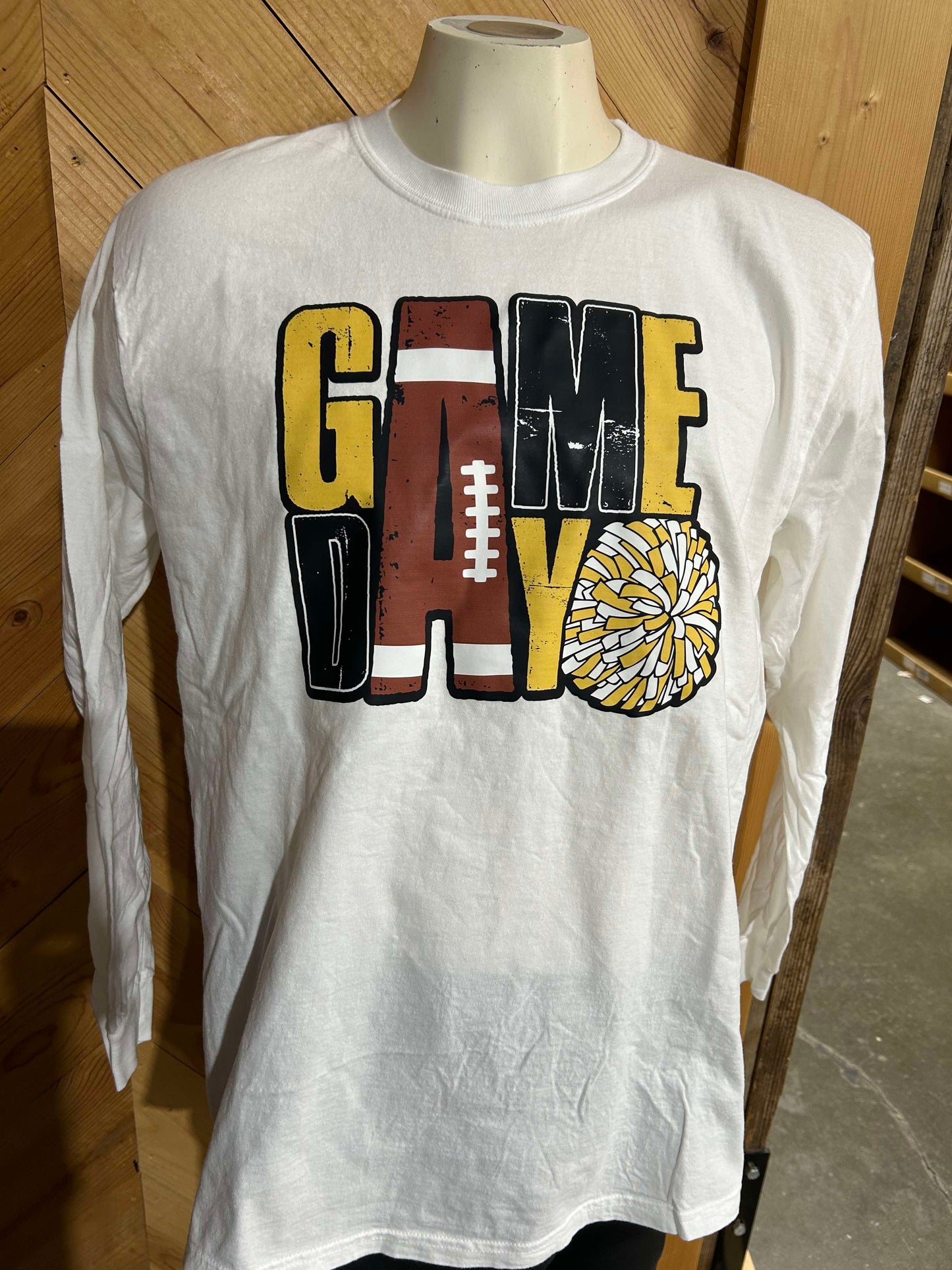 Black & Gold Game Day Garment Dyed Long Sleeve Graphic Top