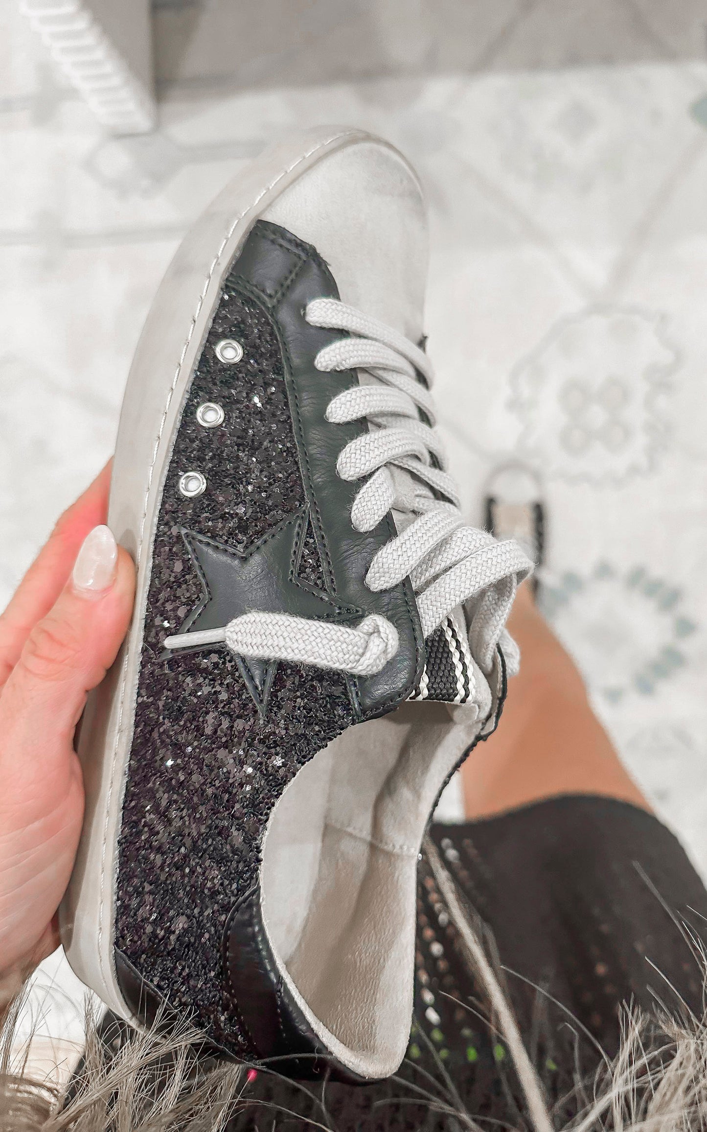 Black Shimmer PAULA Sneaker | Shu Shop