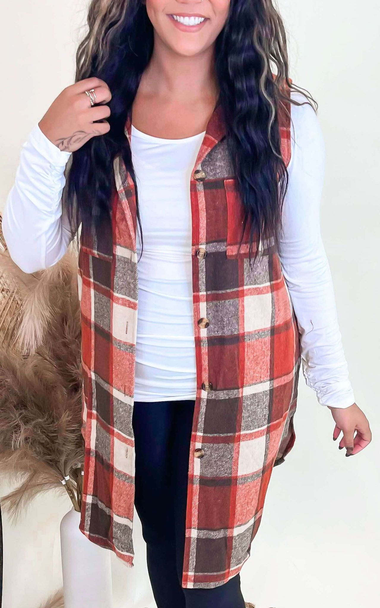 Sleeveless Plaid Long Vest Coat