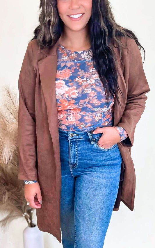 Long Suede Lapel Coat