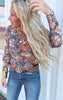 Floral Print Mesh Fitted Long Sleeve Top