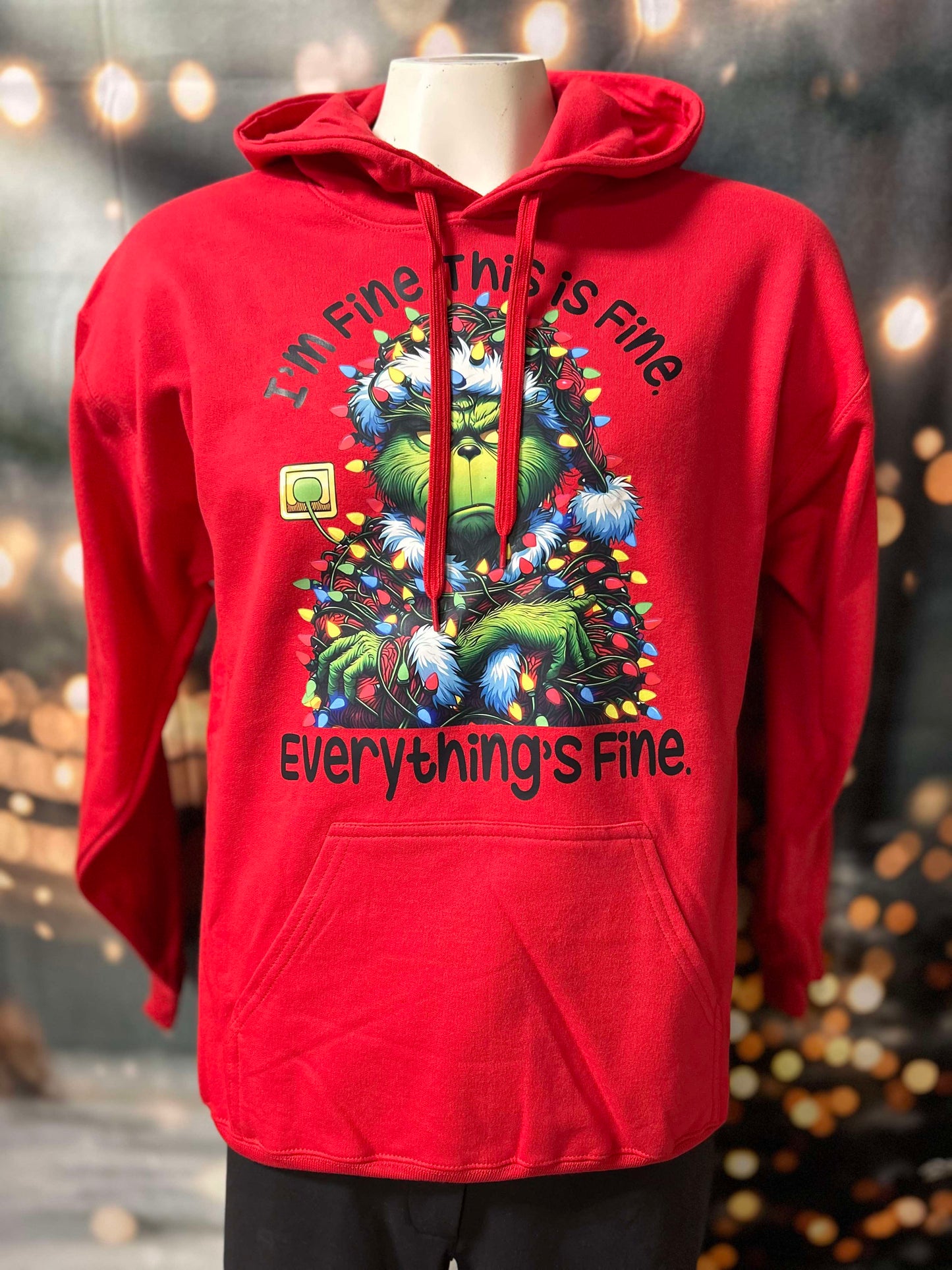 I'm Fine, This is Fine Mean Green Guy Holiday Red Graphic Hoodie