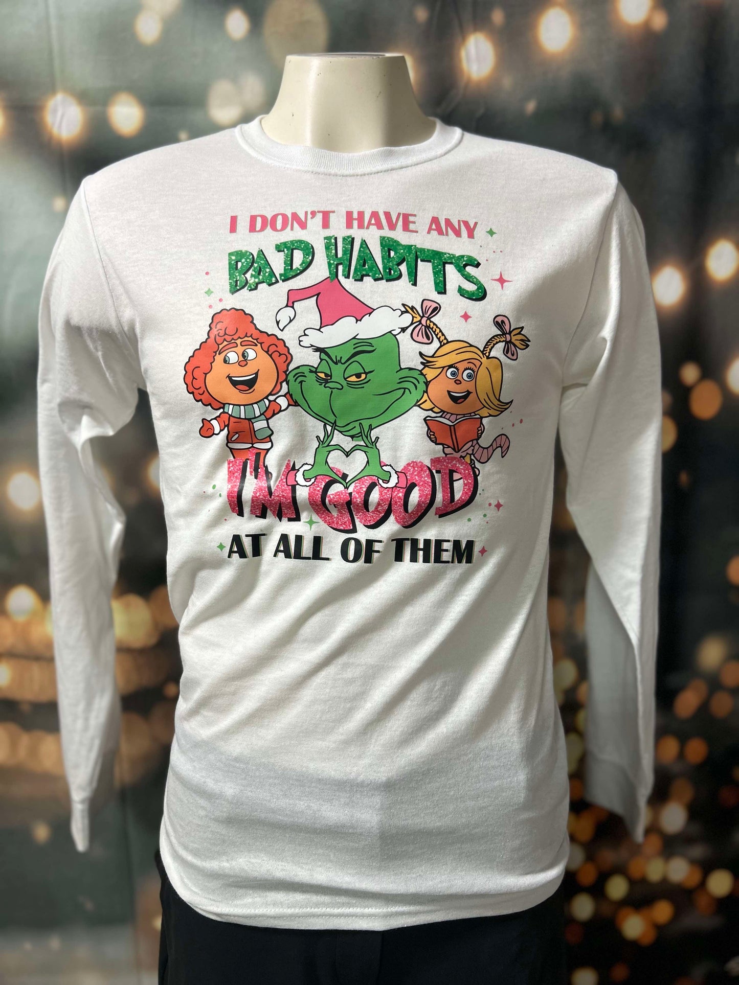 I Don't Have Bad Habits Holiday White Long Sleeve Graphic Top