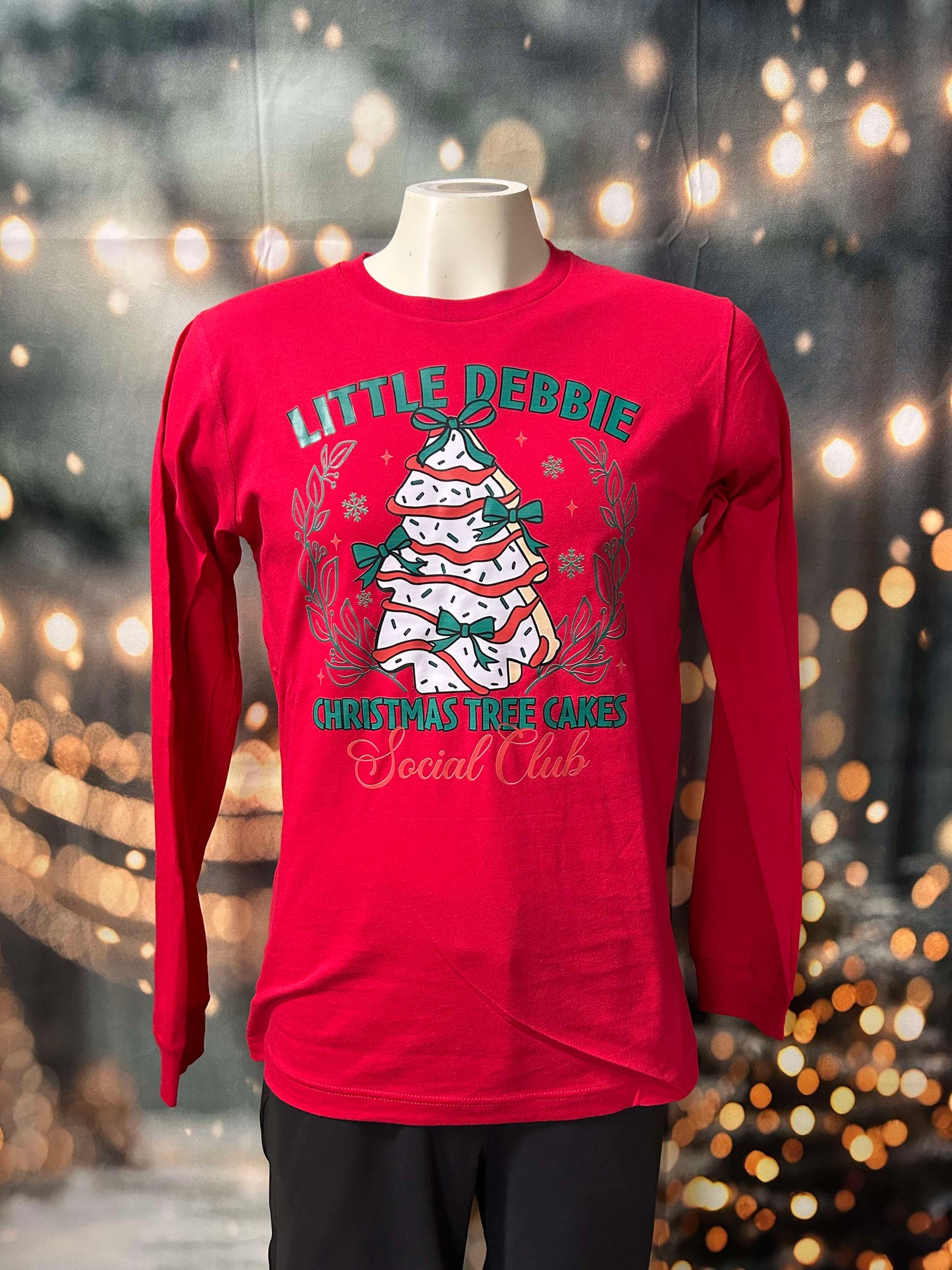 Christmas Cakes Social Club Holiday Red Long Sleeve Graphic Top