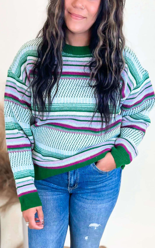 Vintage Striped Crew Neck Knit Sweater