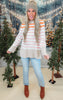 Stripe Mock Neck Bell Sleeve Pullover