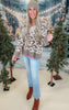 Half Zip Wool Blend Leopard Sweater