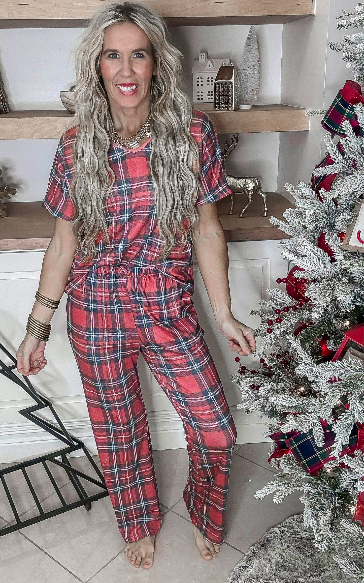 Red Tartan Pajama Pant Set by Salty Wave (TOP & BOTTOM) **Start Ship Date: Nov 29th