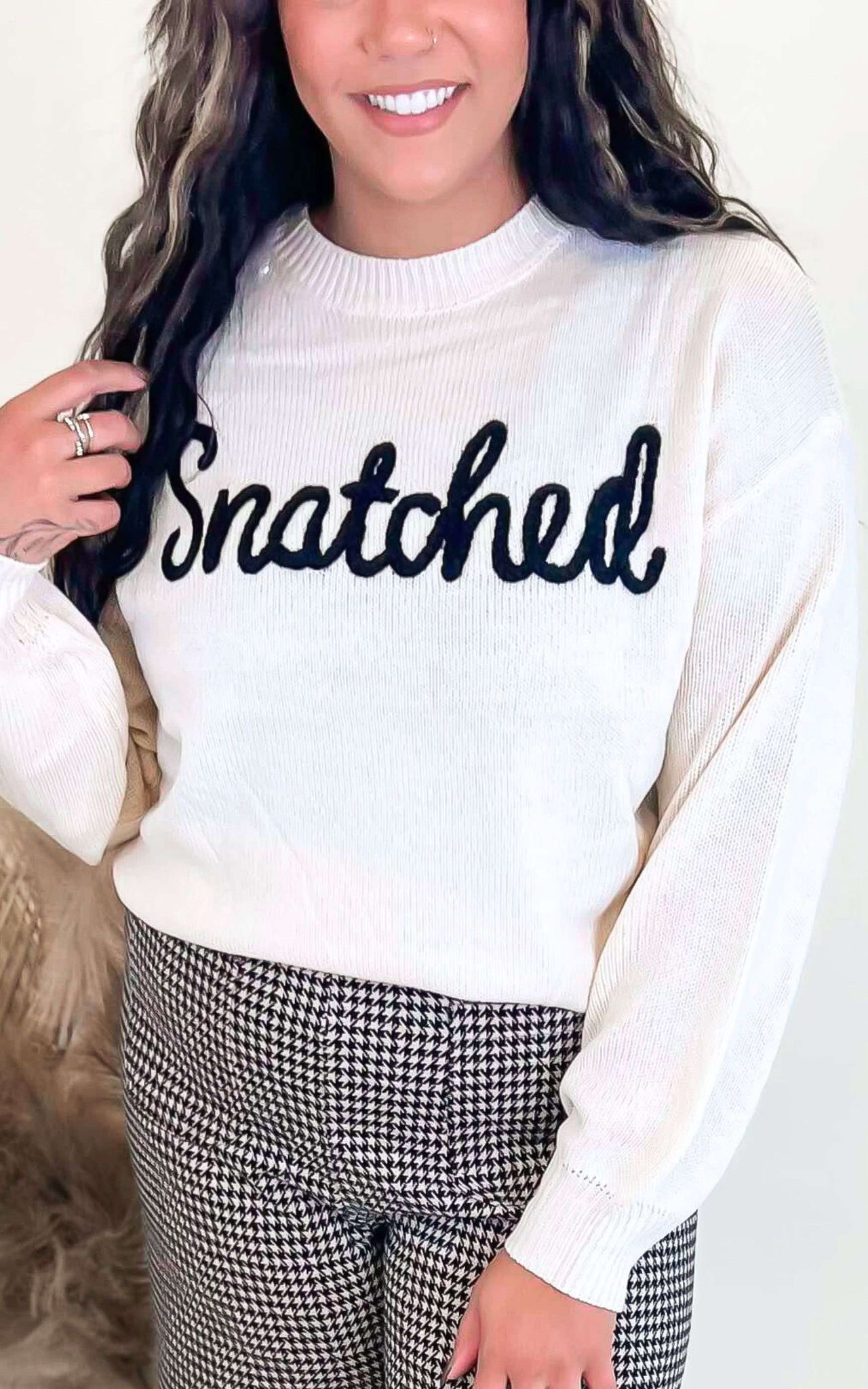 Snatched Letter Embroidered Sweater Top