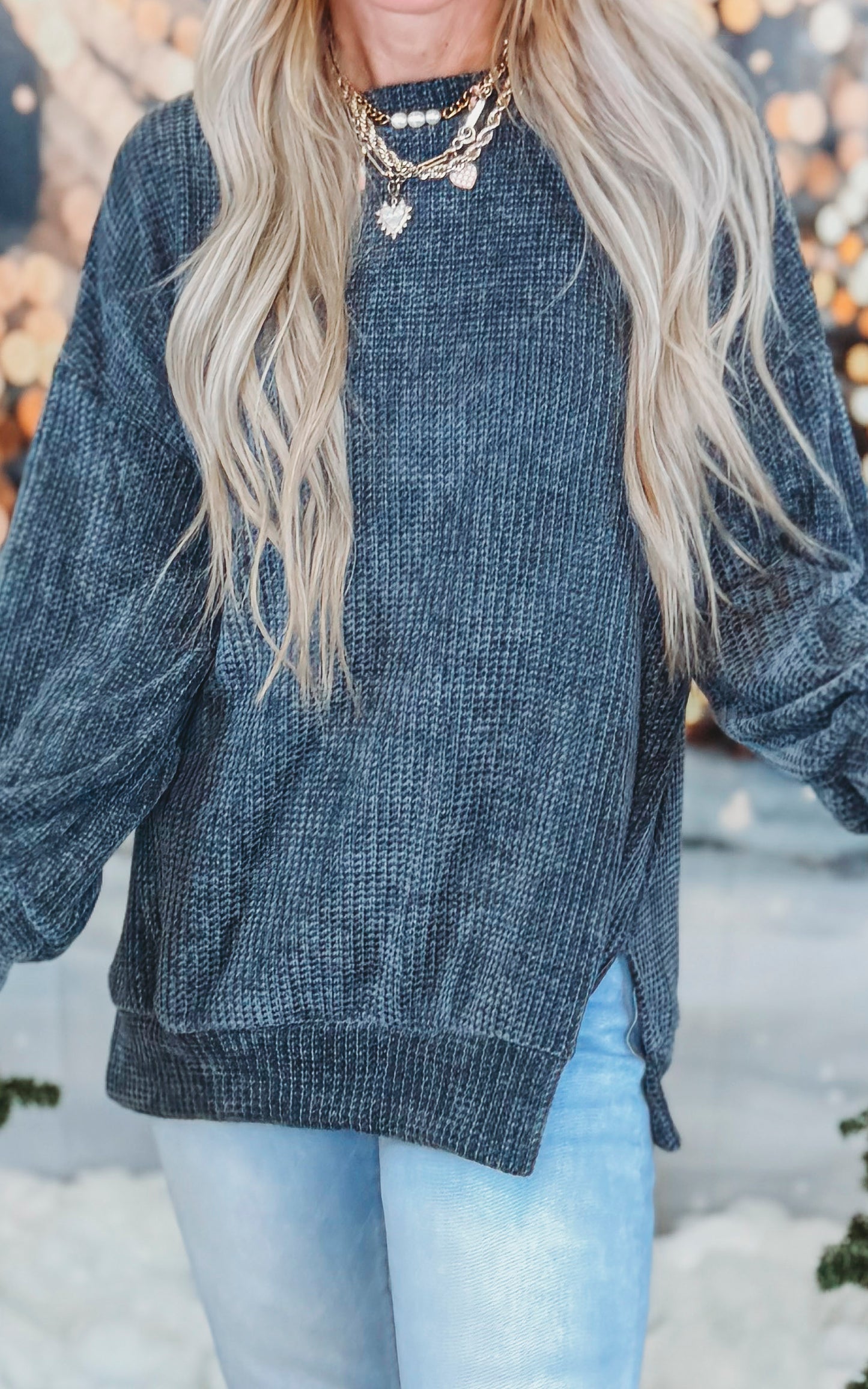 Charcoal Chenille Knit Sweater Top