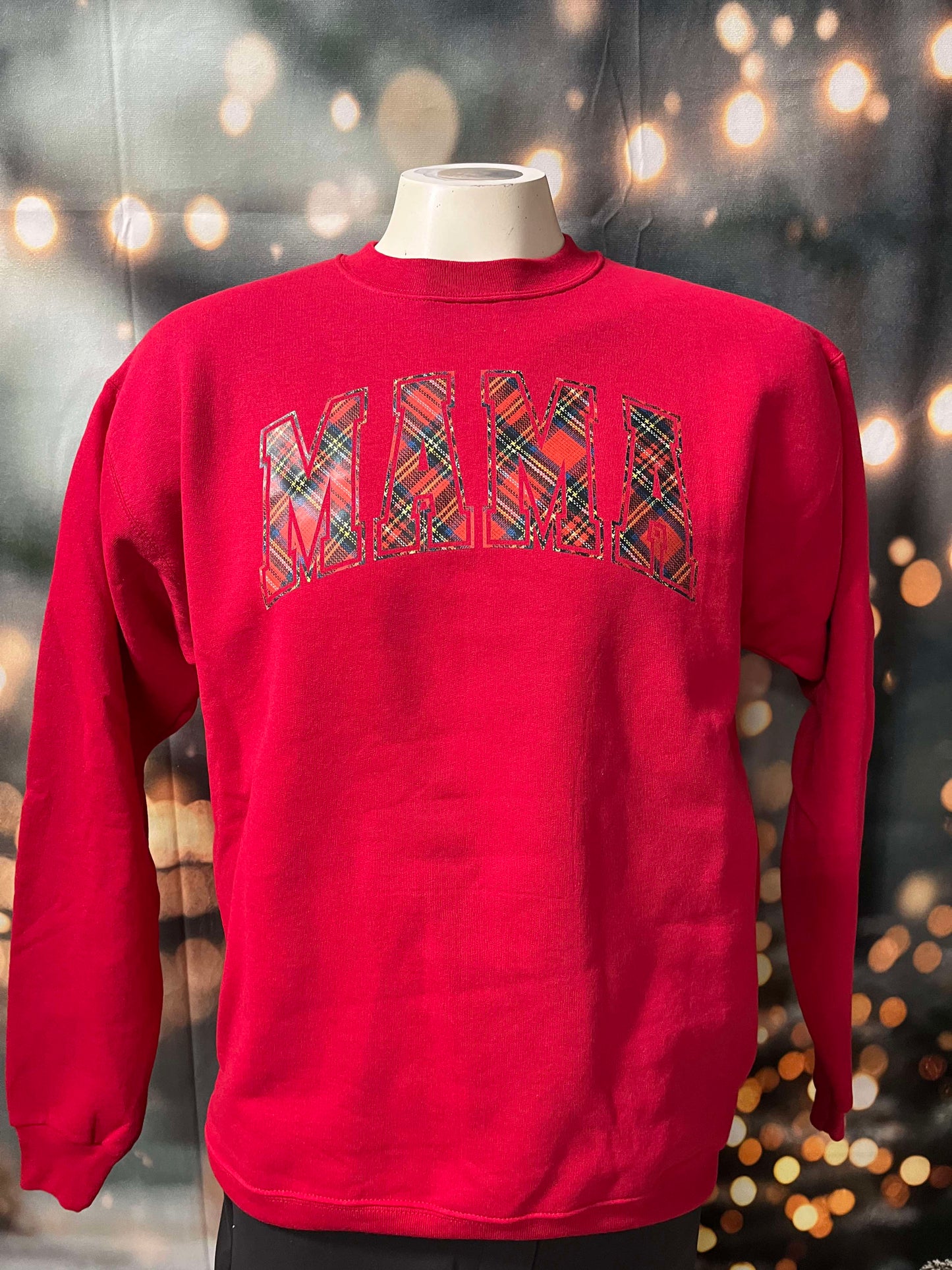 Plaid Mama Holiday Red Graphic Crewneck Sweatshirt