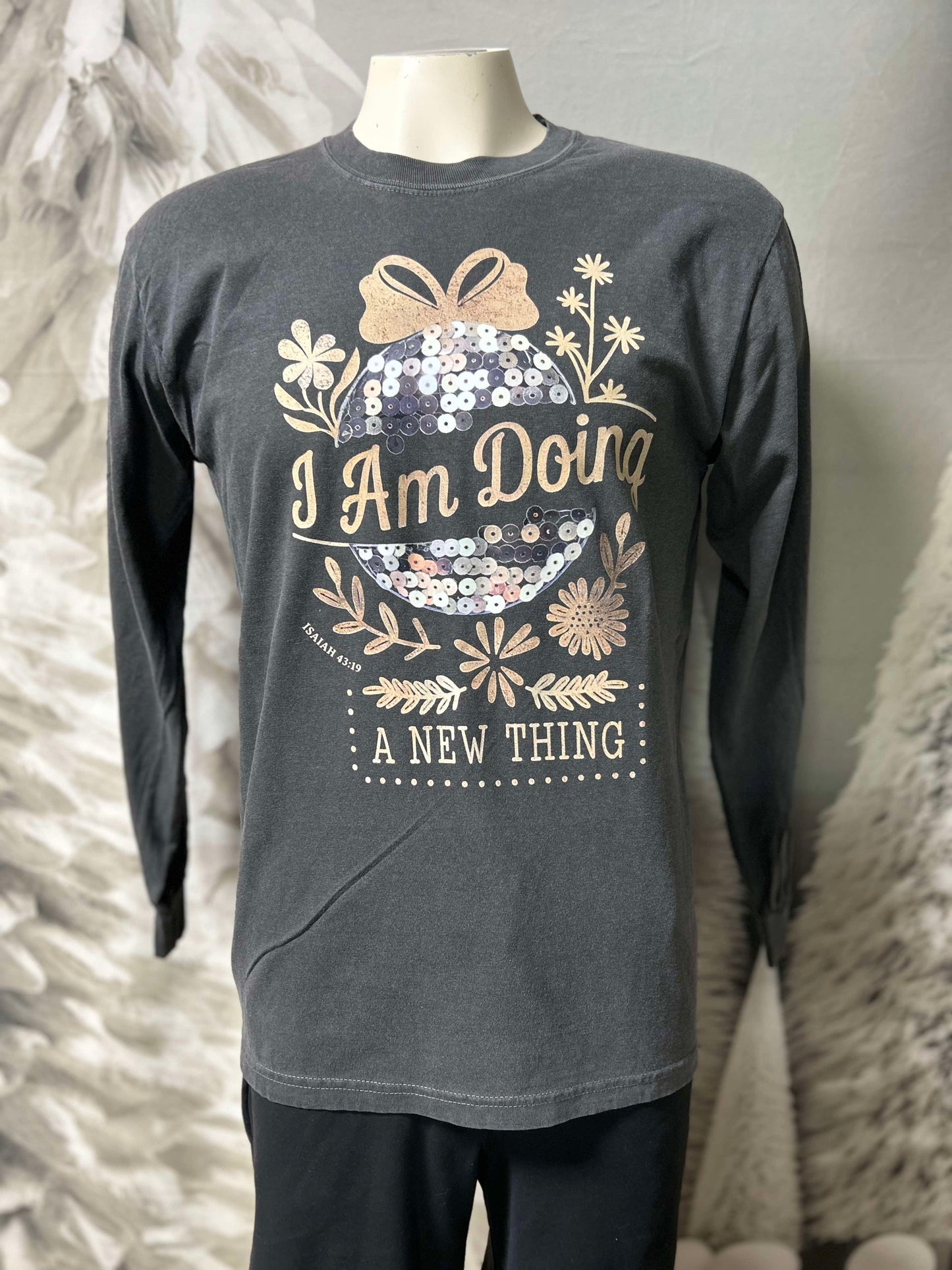 I Am Doing a New Thing Holiday Garment Dyed Long Sleeve Graphic Top