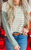 Taupe White Color Block Striped Sweater