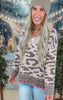 Half Zip Wool Blend Leopard Sweater