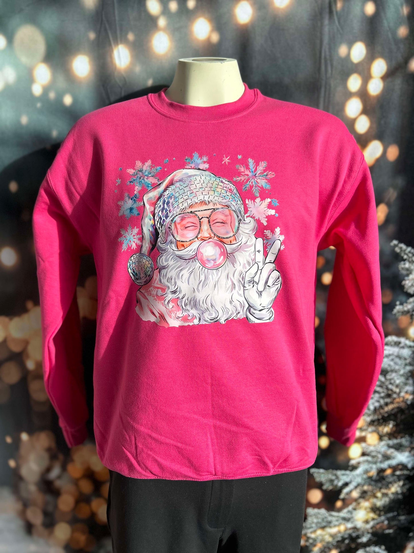 Santa Popping Bubbles Holiday Graphic Crewneck Sweatshirt