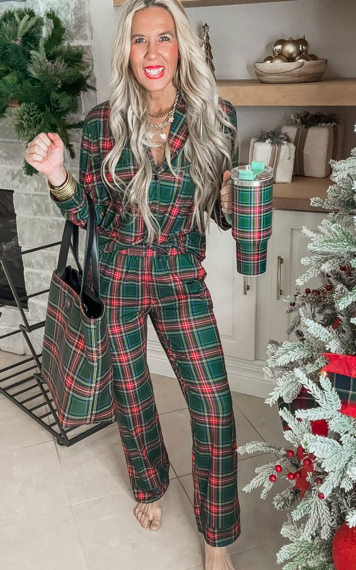 Green Tartan Classic Pajama Pant Set by Salty Wave (TOP & BOTTOM) **Start Ship Date: Nov 29th