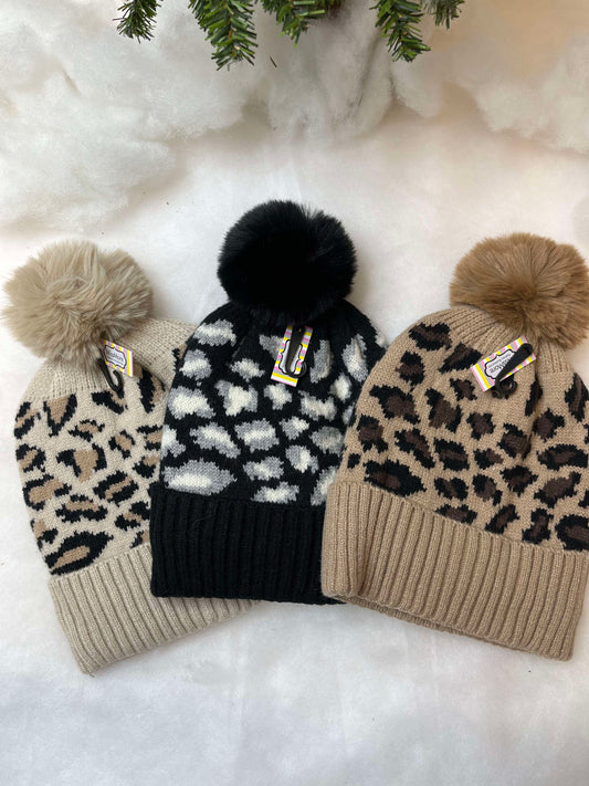 Leopard Print Pom Hats **DEAL - COUPON EXCLUDED