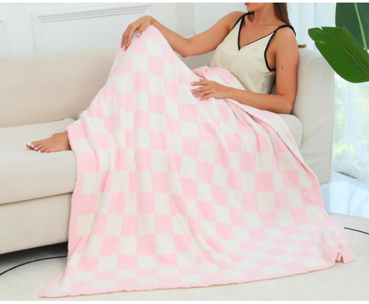 White and Pink Checked Dreamer Blanket by Salty Wave **Start Ship Date: Nov 29th **DEAL*