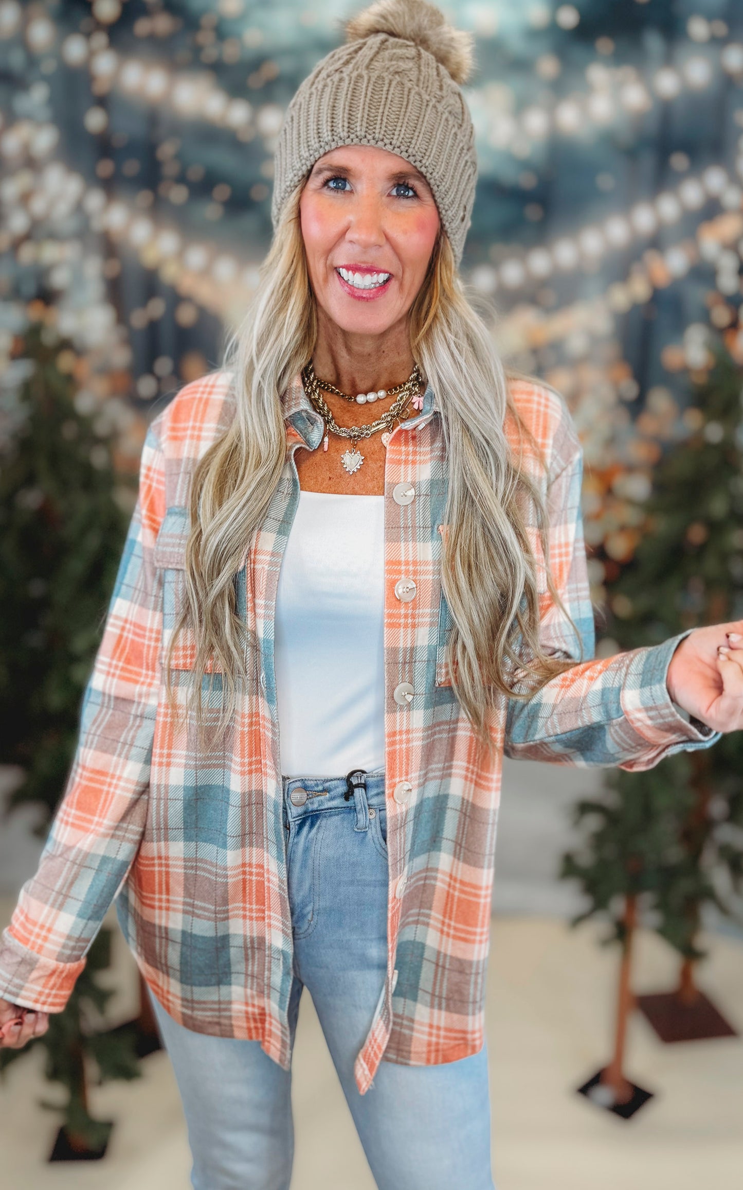 Forever Favorite Plaid Shacket in Orange Green Mocha #4 | Salty Wave  **START SHIP DATE: DEC 1ST