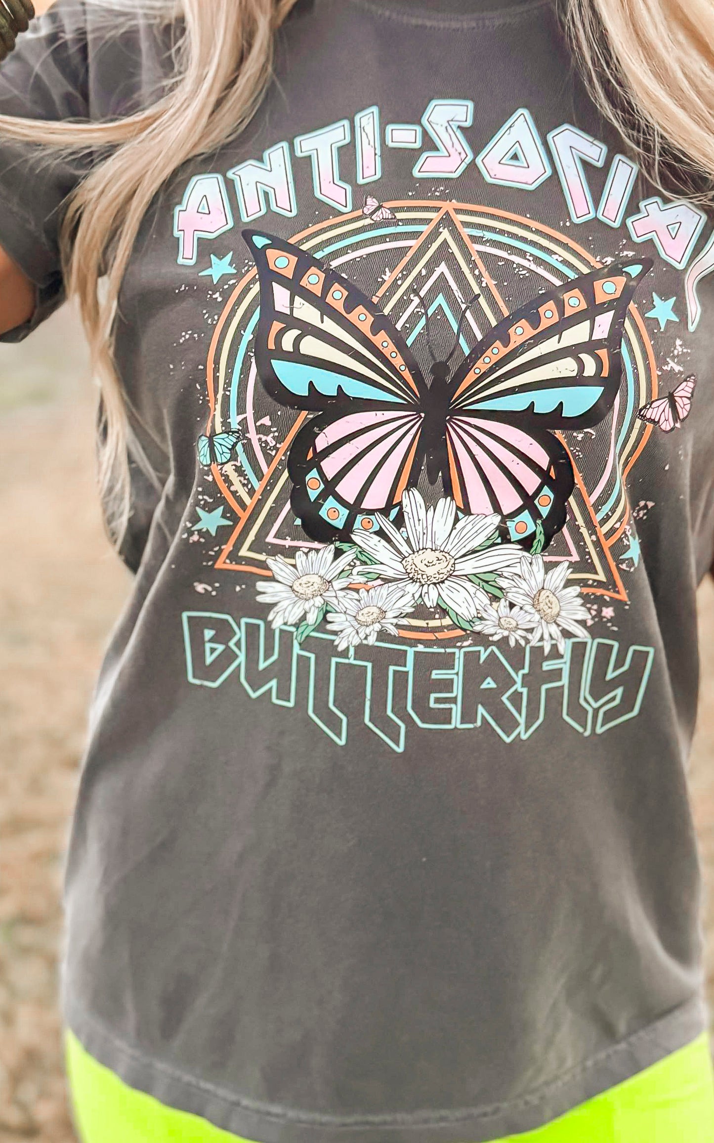 Anti-Social Butterfly Garment Dyed Graphic T-shirt