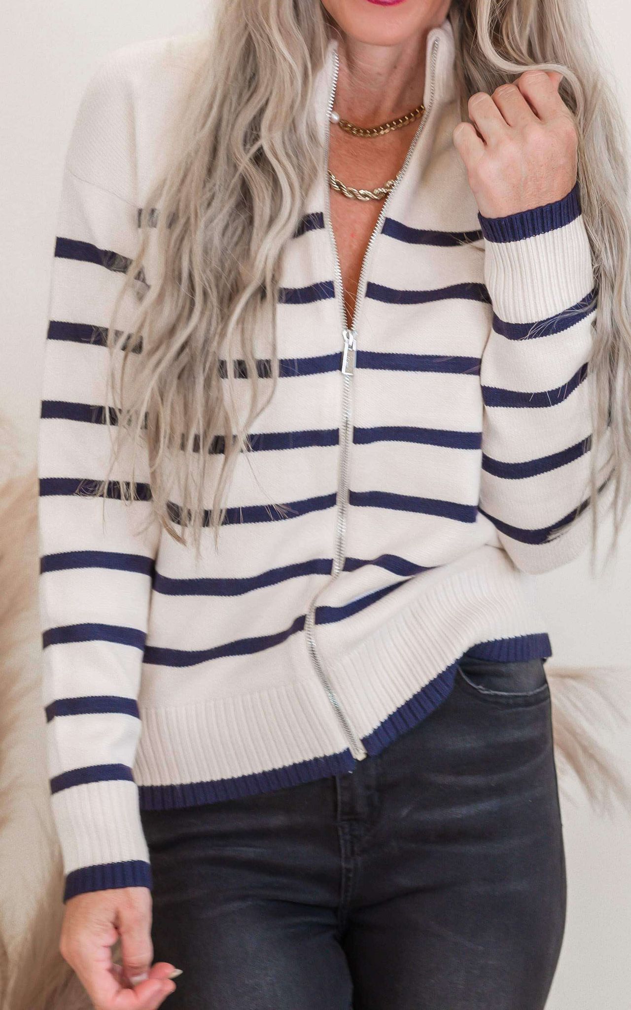 Mock Neck Striped Cardigan