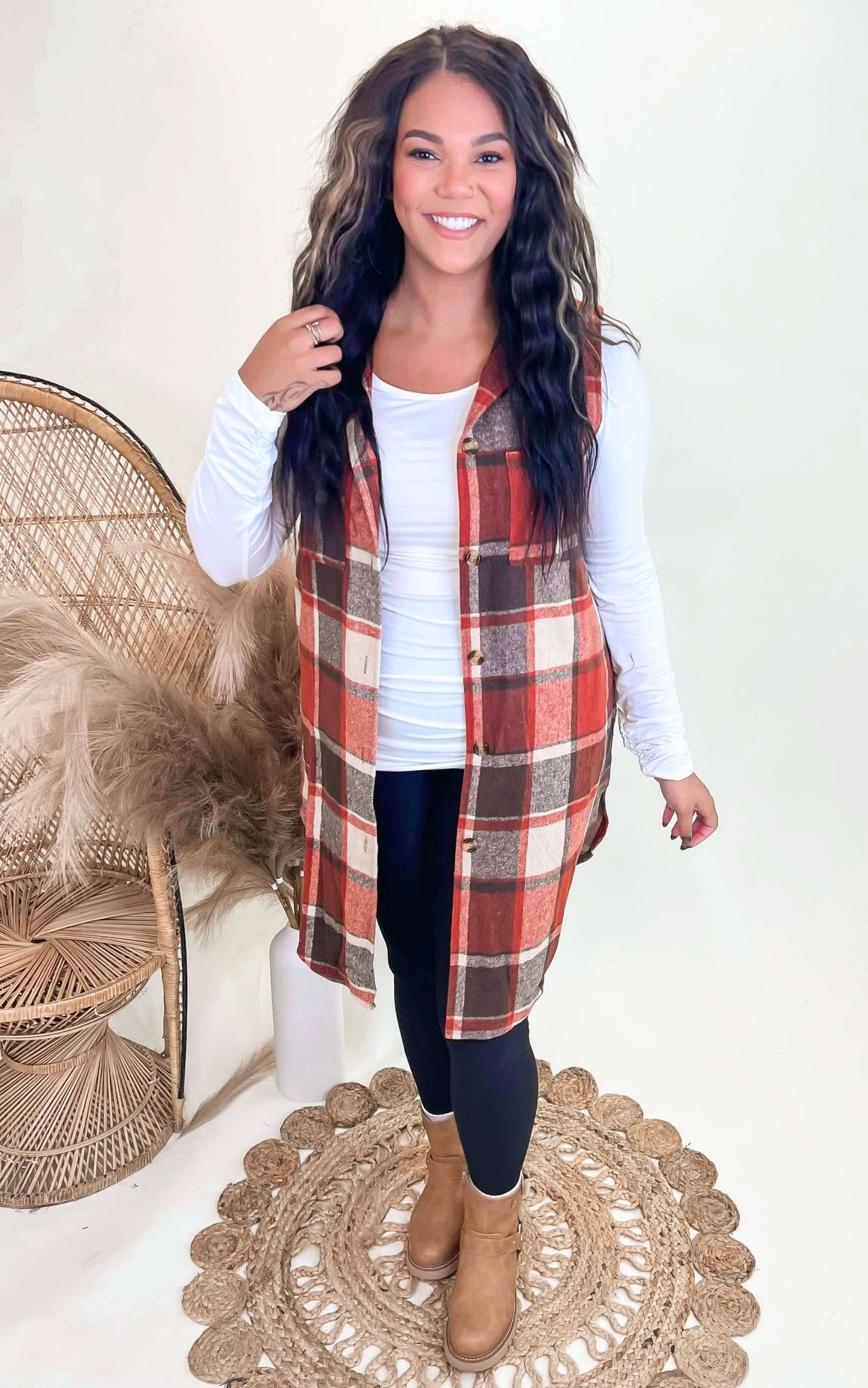 Sleeveless Plaid Long Vest Coat