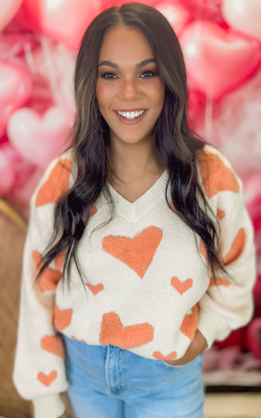 Wear Your Heart on Your Sleeve V-Neck Sweater Top | POL