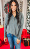 Charcoal Waffle Long Sleeve V-Neck Top*DEAL - COUPON EXCLUDED*