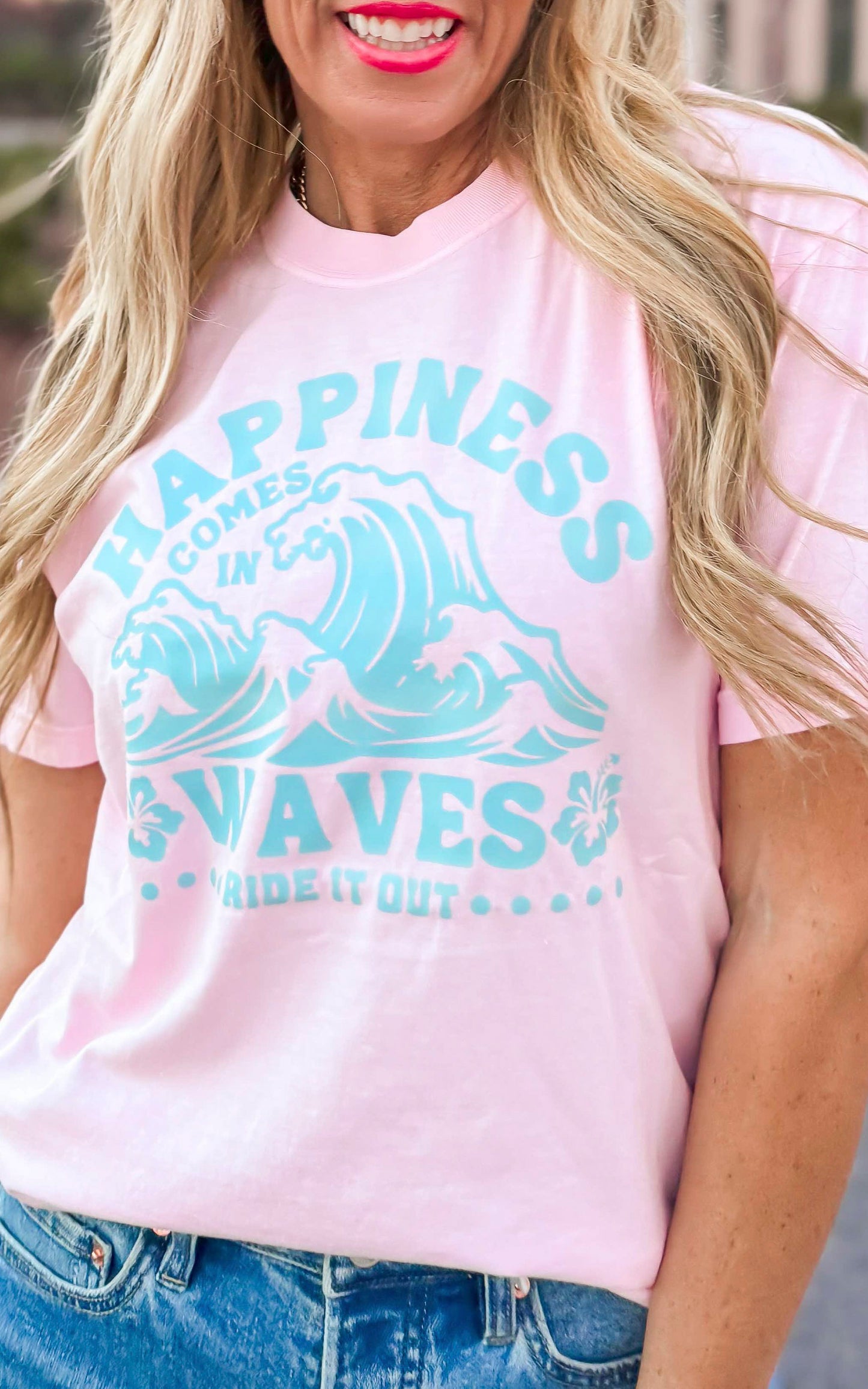 Happiness Comes in Waves Garment Dyed Graphic T-shirt