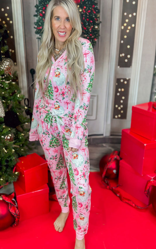 Pink Santa Jogger Pajama Set