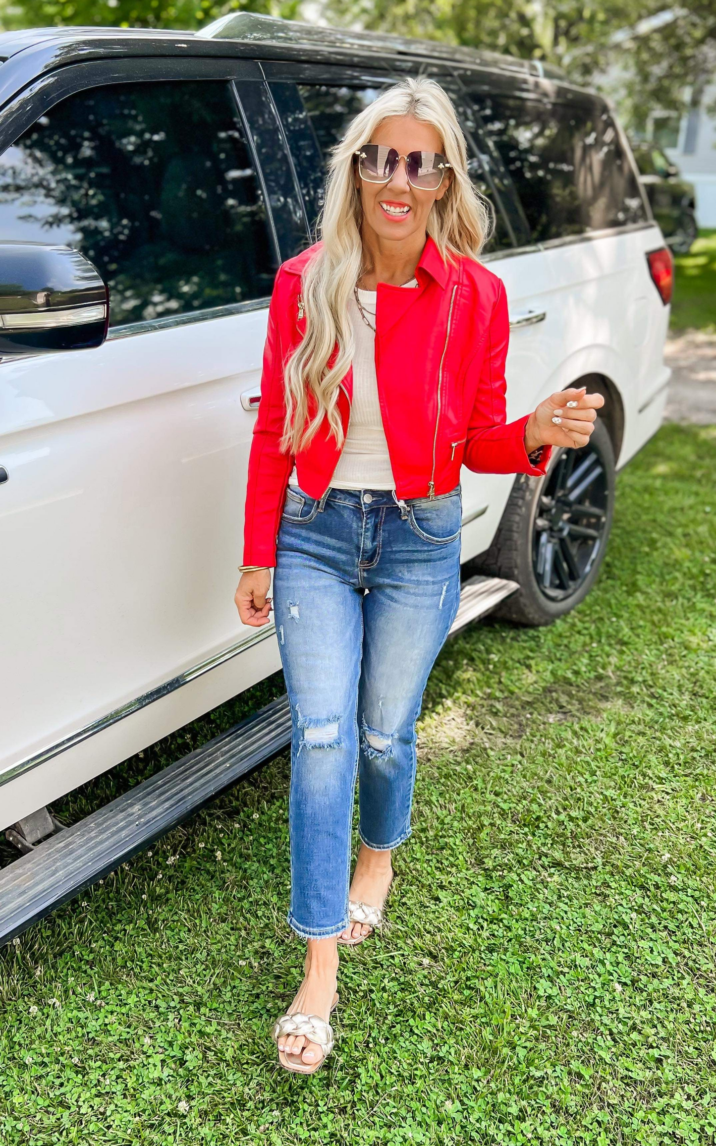 Red Vegan Leather Moto Jacket