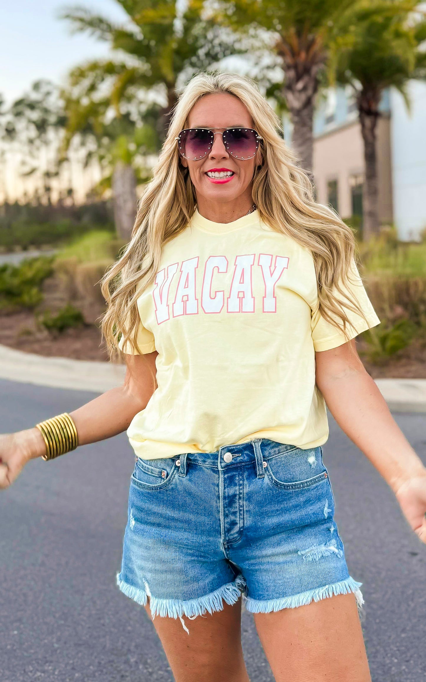 Yellow VACAY Garment Dyed Graphic T-shirt