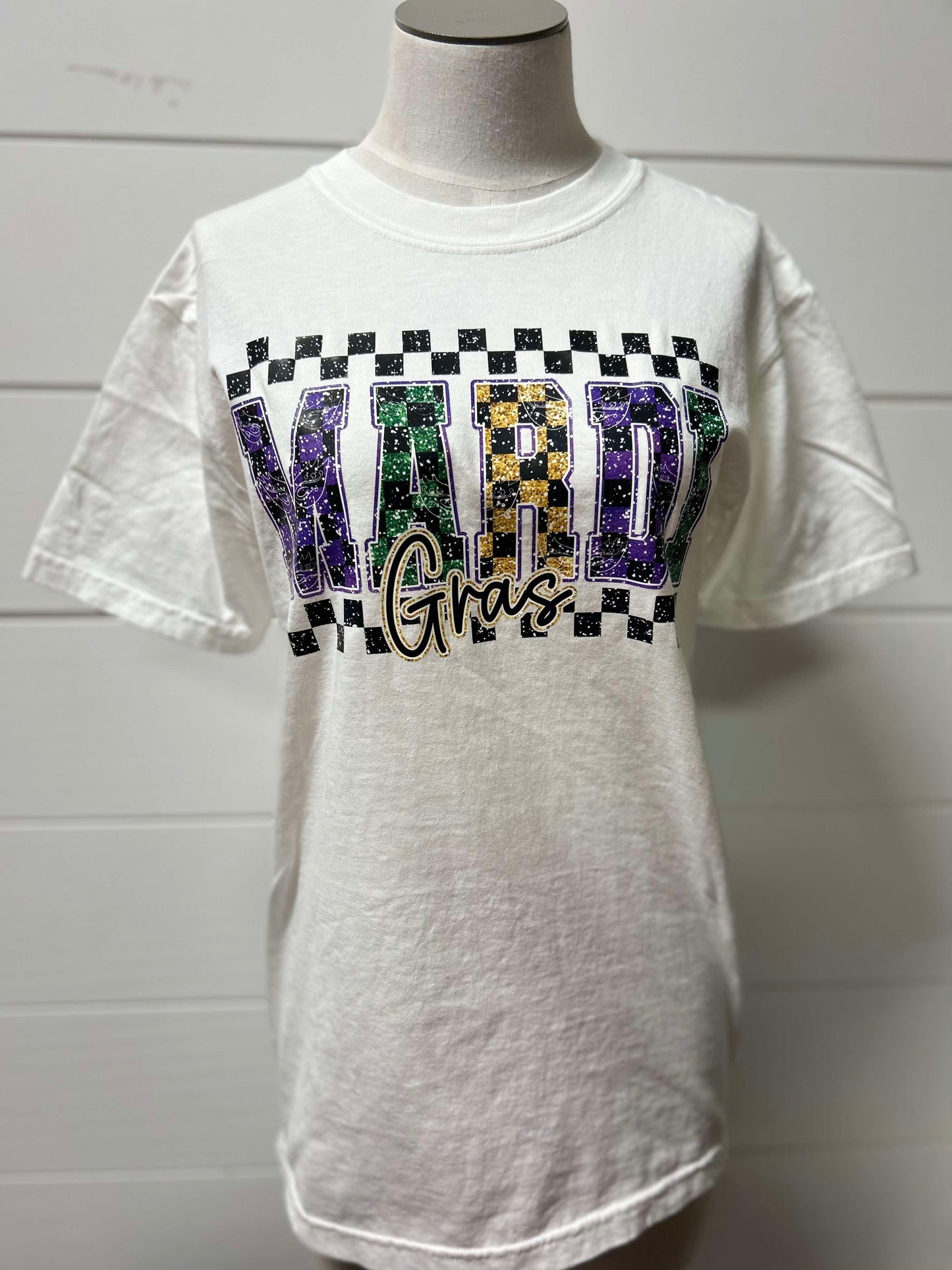 Mardi Gras Check Garment Dyed Graphic T-shirt