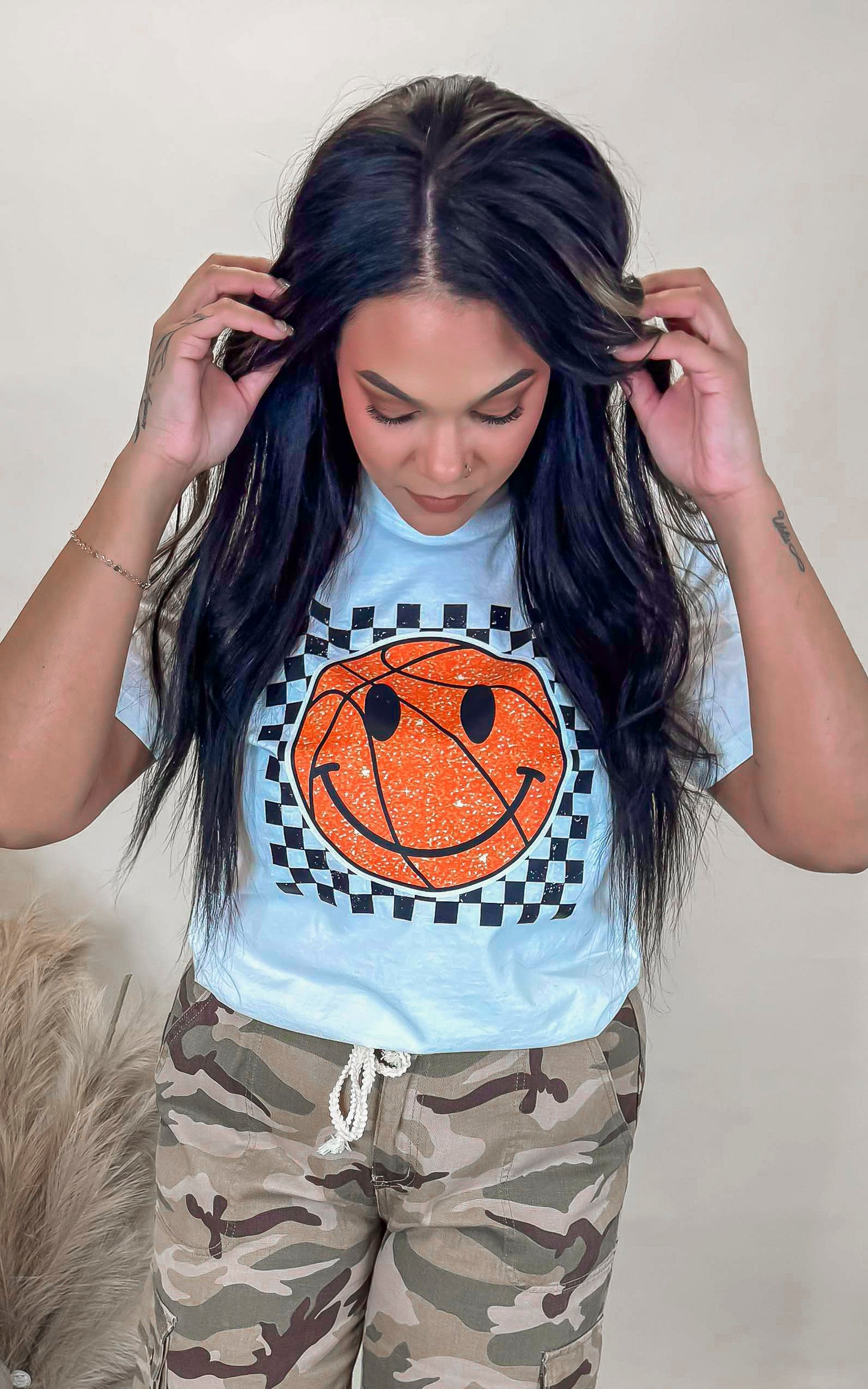 Basketball Checked Garment Dyed Graphic T-shirt