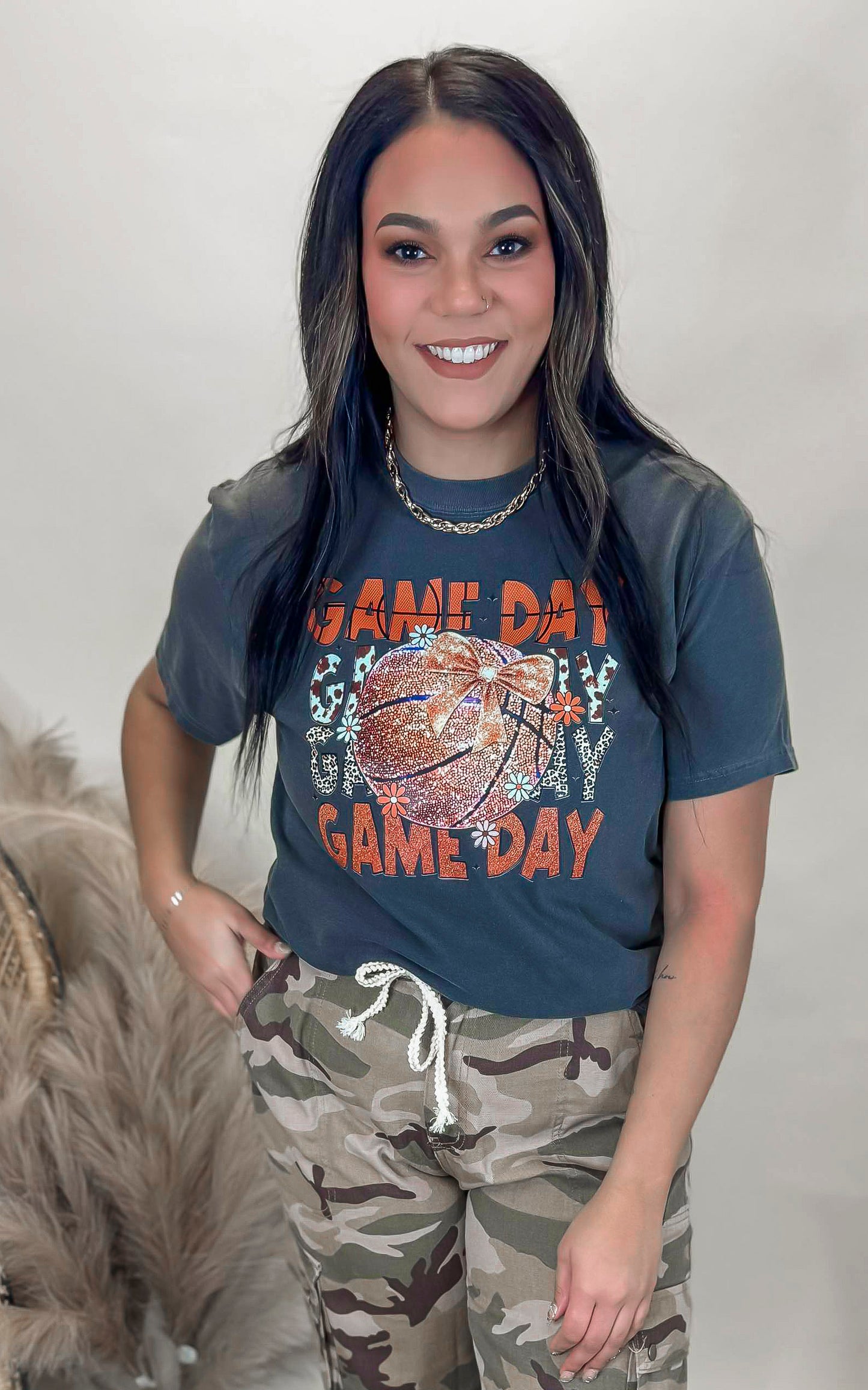 Sparkle Gameday Basketball Garment Dyed Graphic T-shirt