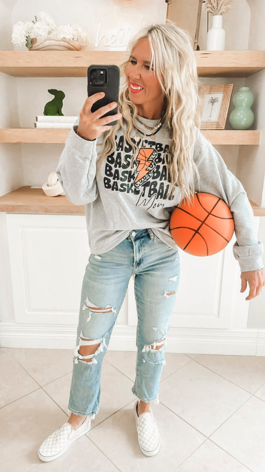 Basketball Mom Graphic Crewneck Sweatshirt