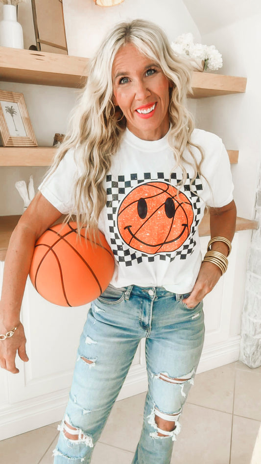 Basketball Checked Garment Dyed Graphic T-shirt